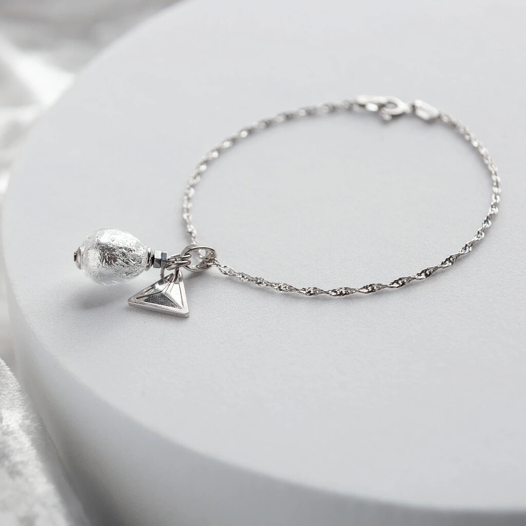 Lampglas Elegantní náramek Moon Nude s ryzím stříbrem v perle Lampglas BNM4/AG/RHO 18 cm