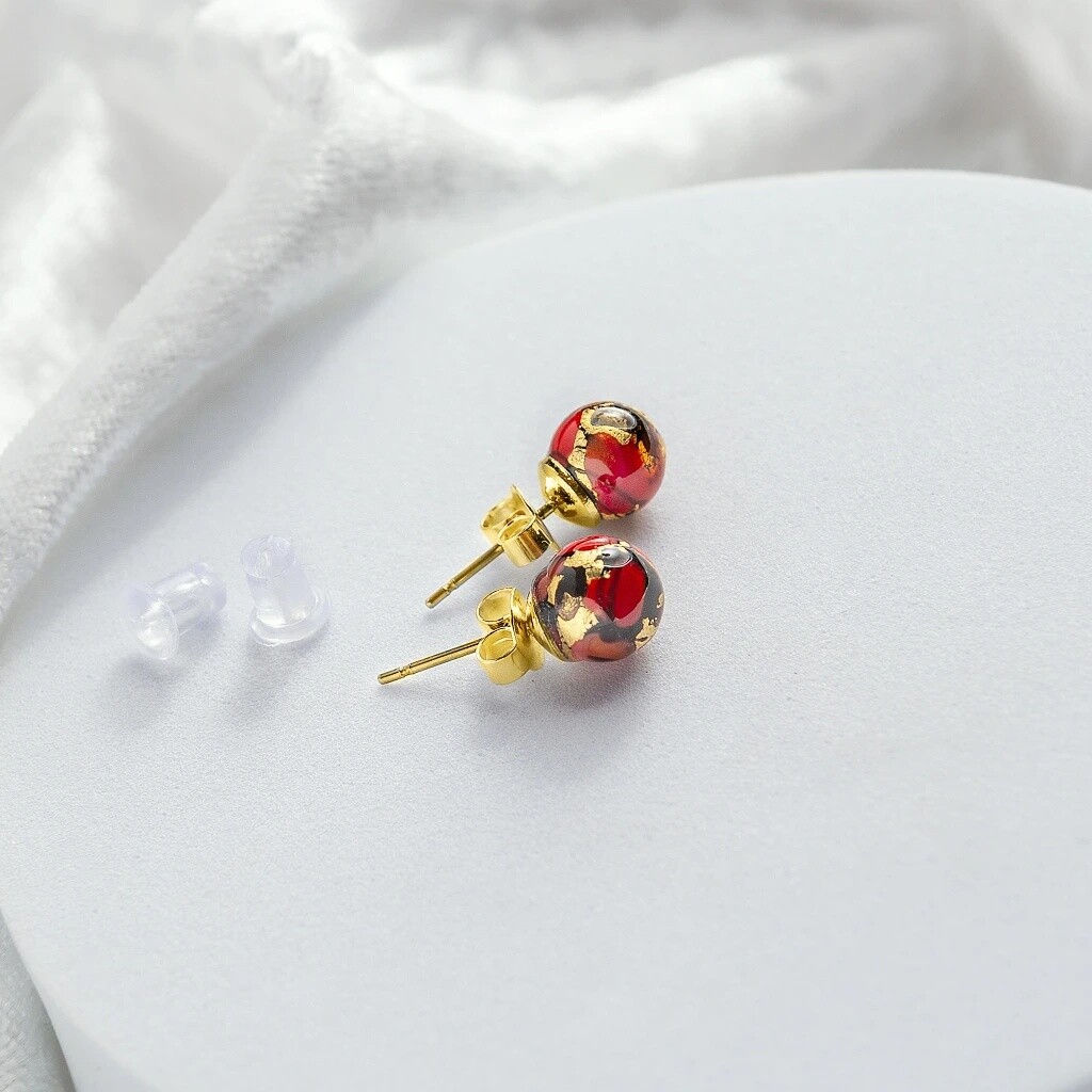 Lampglas Peckové náušnice Vermilion Nude s 24karátovým zlatem v perlách Lampglas ENM2/AG/POZ-PU