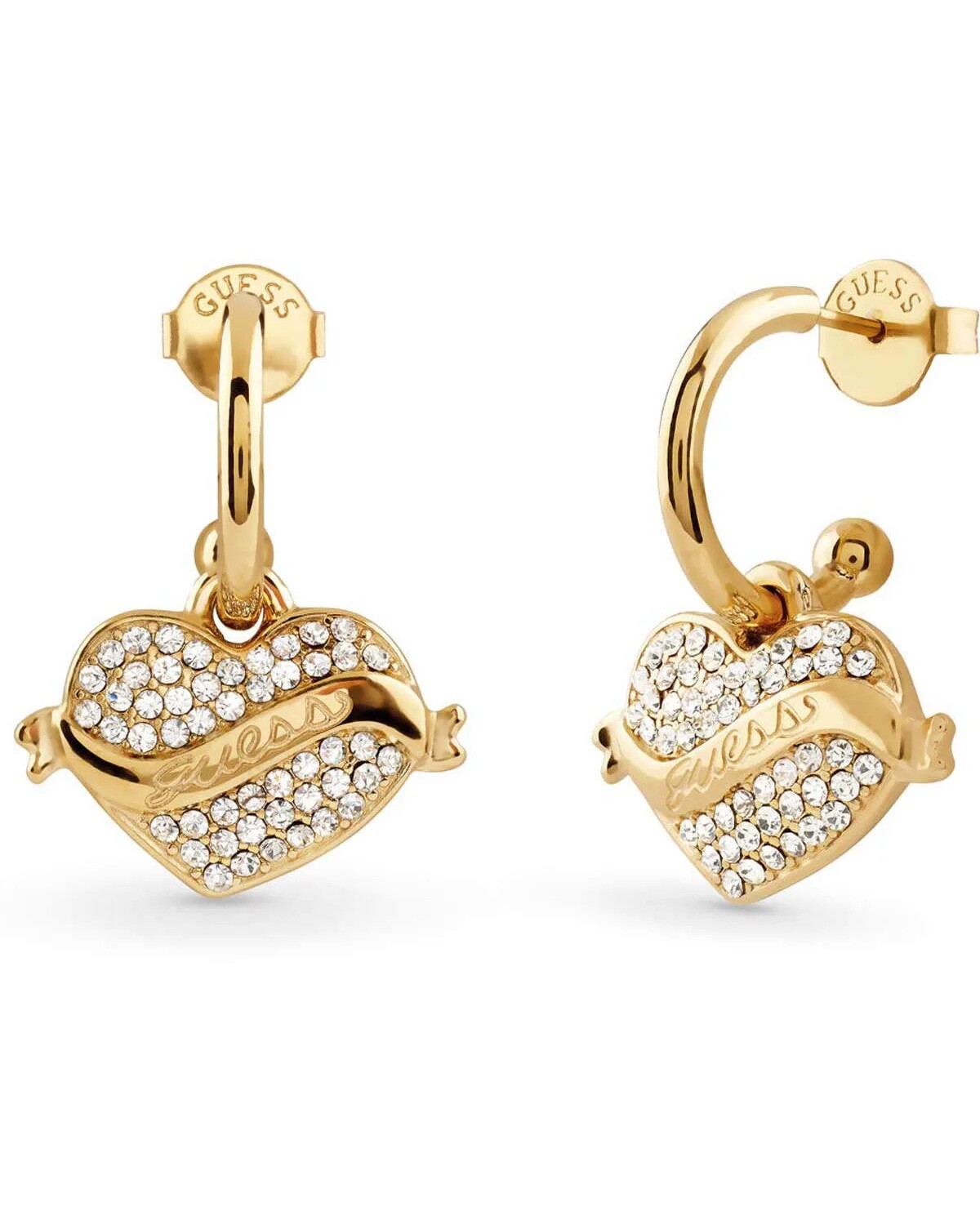 Guess Třpytivé pozlacené náušnice 2v1 Srdíčko JUBE05477JWYGT/U