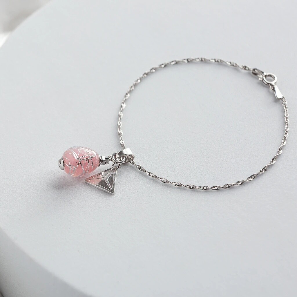 Lampglas Něžný náramek Soft Pink Nude s ryzím stříbrem v perle Lampglas BNM5/AG/RHO 18 cm