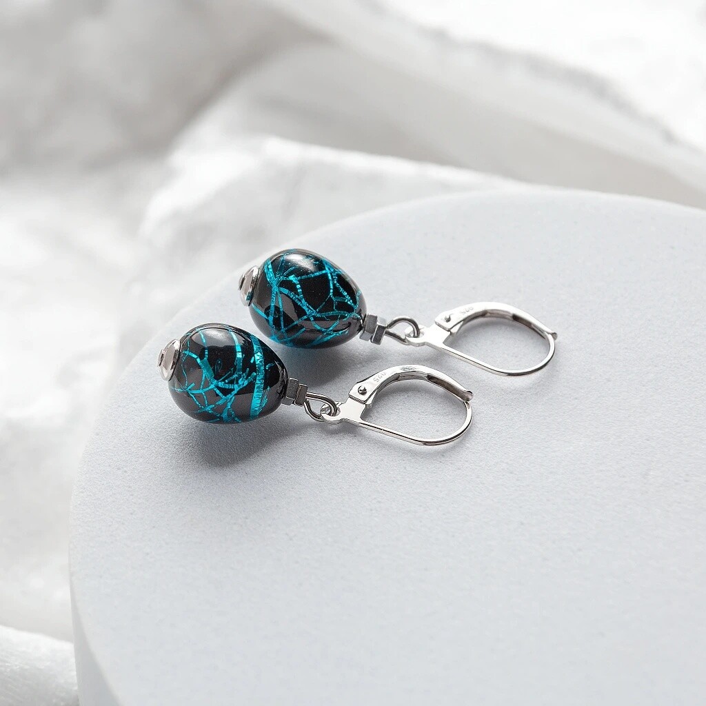 Lampglas Úchvatné náušnice Cobalt Nude s ryzím stříbrem v perlách ENM3/AG/RHO