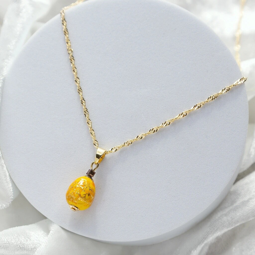 Lampglas Výrazný náhrdelník Sunlit Nude s 24karátovým zlatem v perle Lampglas NNM1/AG/POZ 50 cm