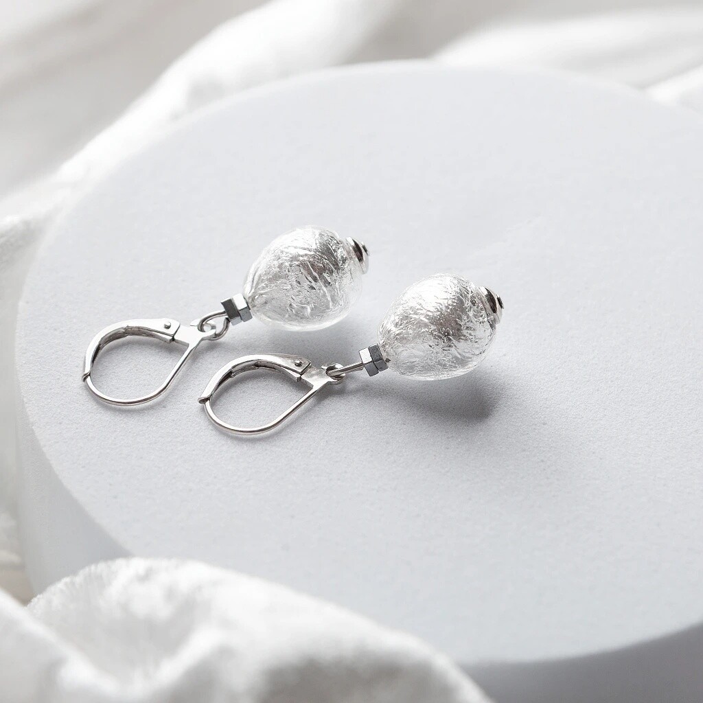 Lampglas Oslnivé náušnice Moon Nude s ryzím stříbrem v perlách ENM4/AG/RHO