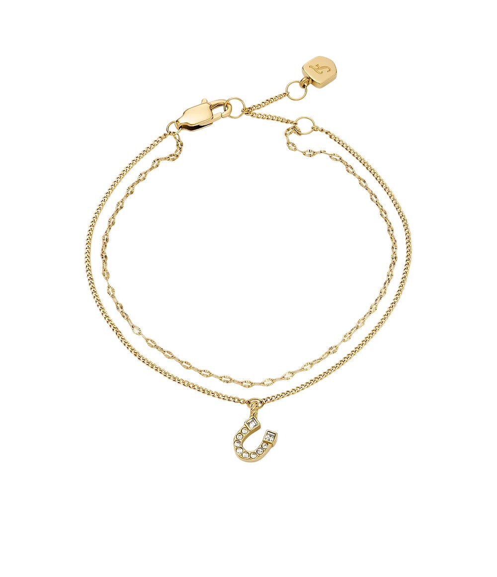 Fossil Elegantní dvojitý pozlacený náramek Podkova JF04907710