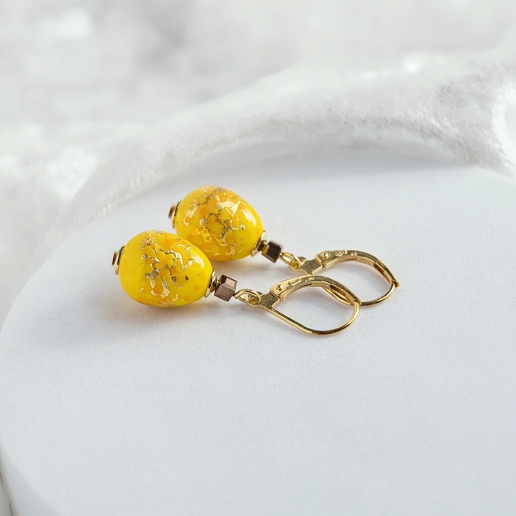 Lampglas Exkluzivní náušnice Sunlit Nude s 24karátovým zlatem v perle Lampglas ENM1/AG/POZ