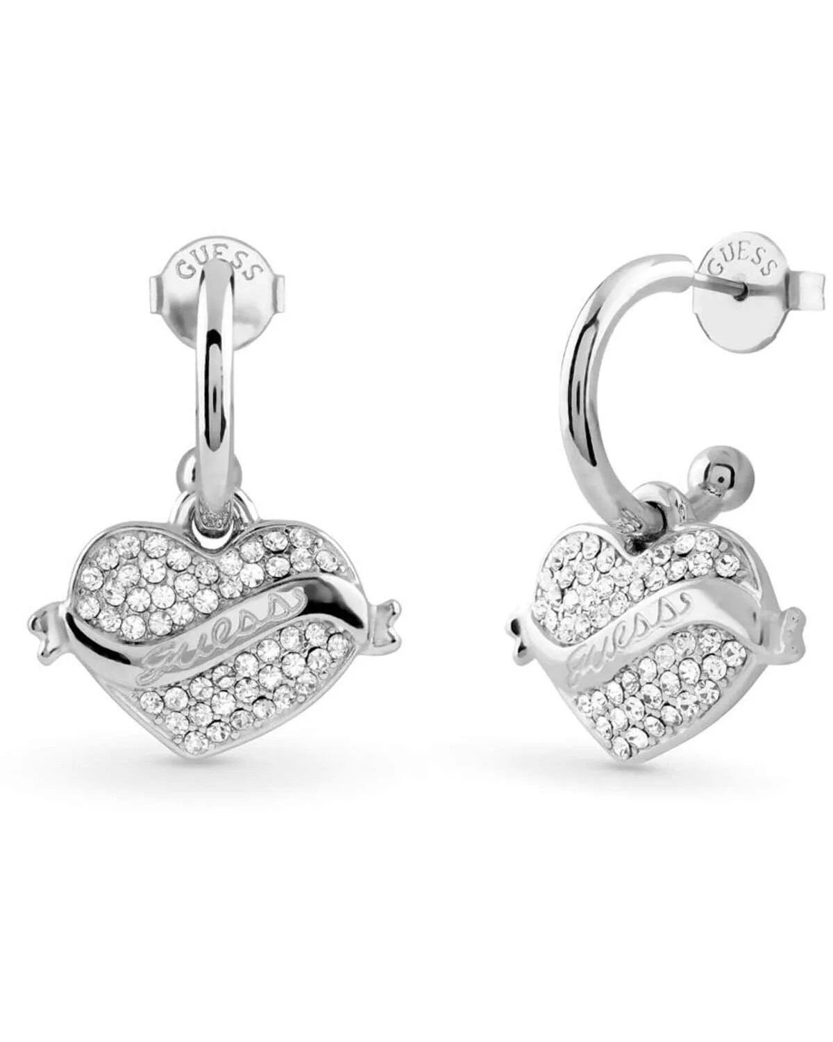 Guess Třpytivé ocelové náušnice 2v1 Srdíčko JUBE05477JWRHT/U