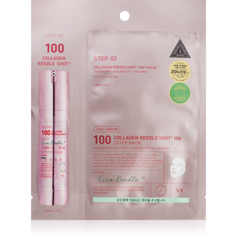 VT Cosmetics Collagen Reedle Shot 100 2 Step Mask liftingová a zpevňující maska pro dvoufázové ošetření pleti 26.5 g