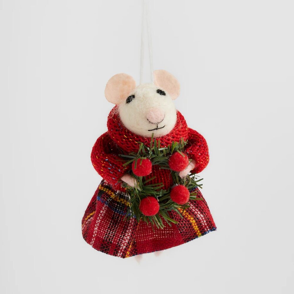 HOME & YOU Závěsná dekorace vánoční myš s věncem 7 cm
