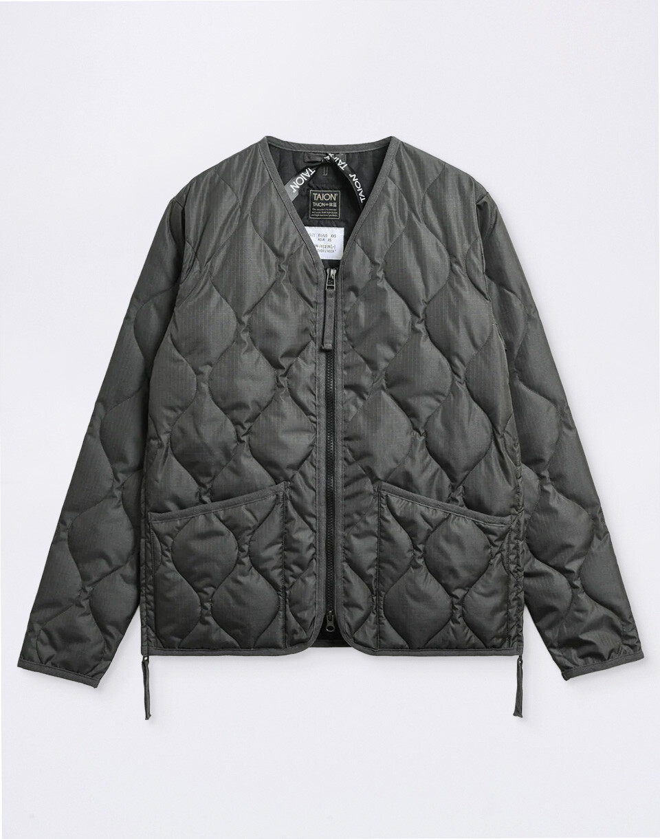 Taion Unisex Military W-Zip V-Neck Down Jacket CHARCOAL M