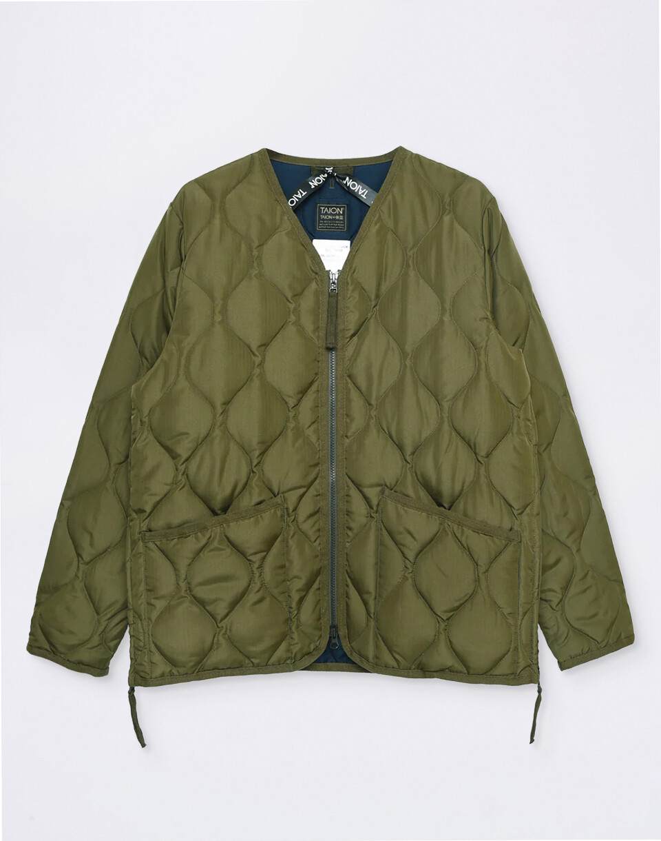 Taion Unisex Military W-Zip V-Neck Down Jacket OLIVE S