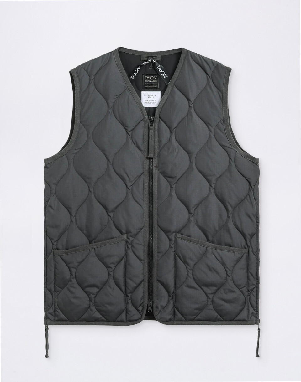 Taion Unisex Military Zip V-Neck Down Vest CHARCOAL S