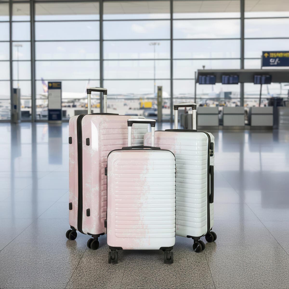 PM Euro Trading Cestovní kufry Sierra, sada 3 ks, bílo růžové