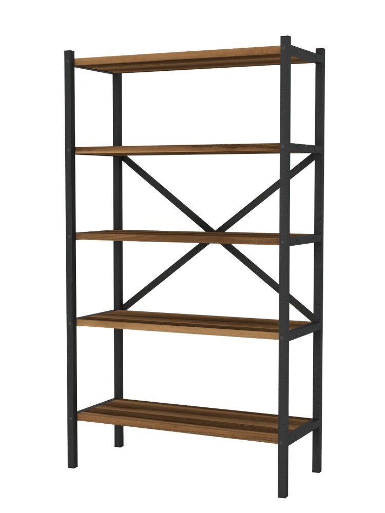 Kovový regál IVELGAR, černá/ořech