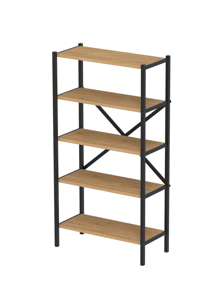 Kovový regál IVELGAR, černá/dub safírový