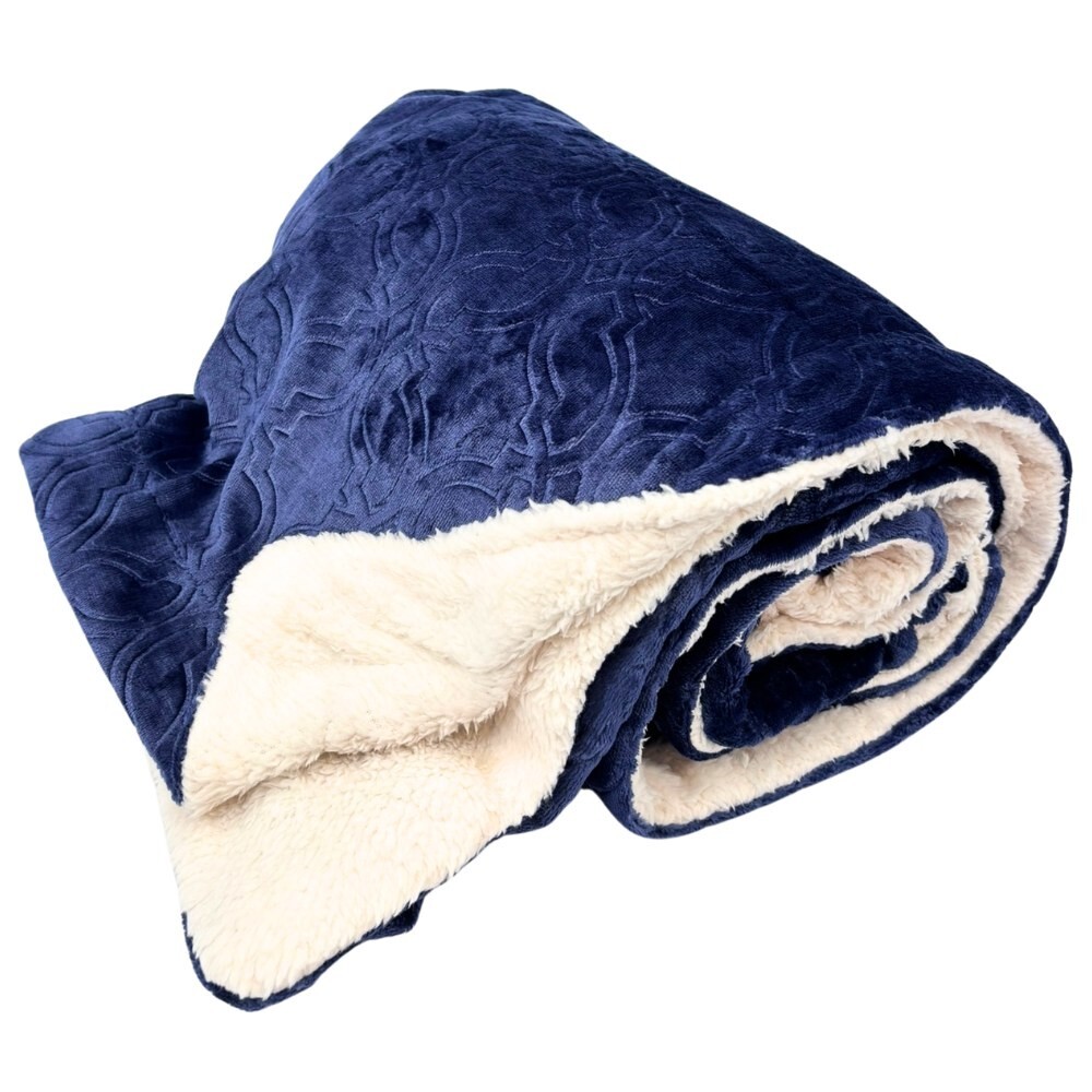 HOME ELEMENTS Deka 150 x 200 cm, s beránkem, mikroflanel, Tmavě modrá Jacquard