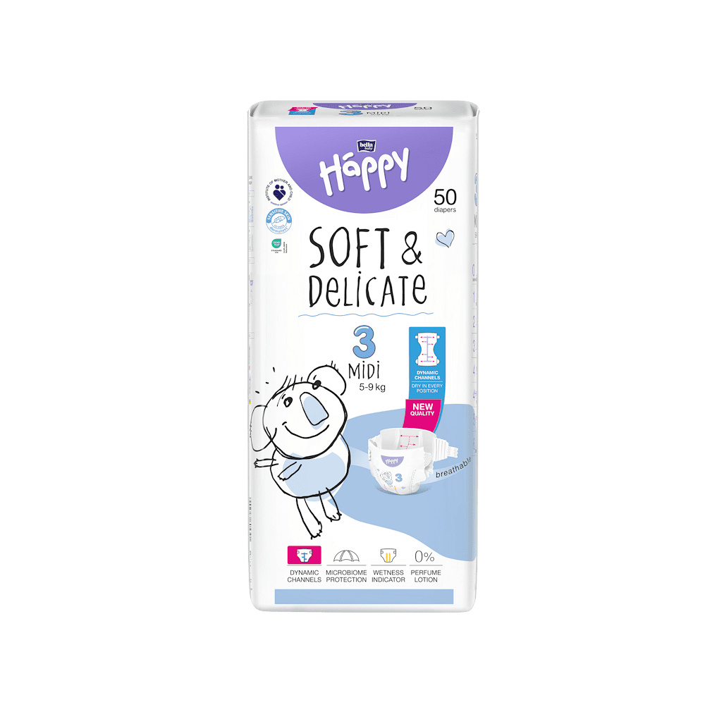 BELLA HAPPY Baby midi 5 - 9 kg 50 kusů, poškozený obal