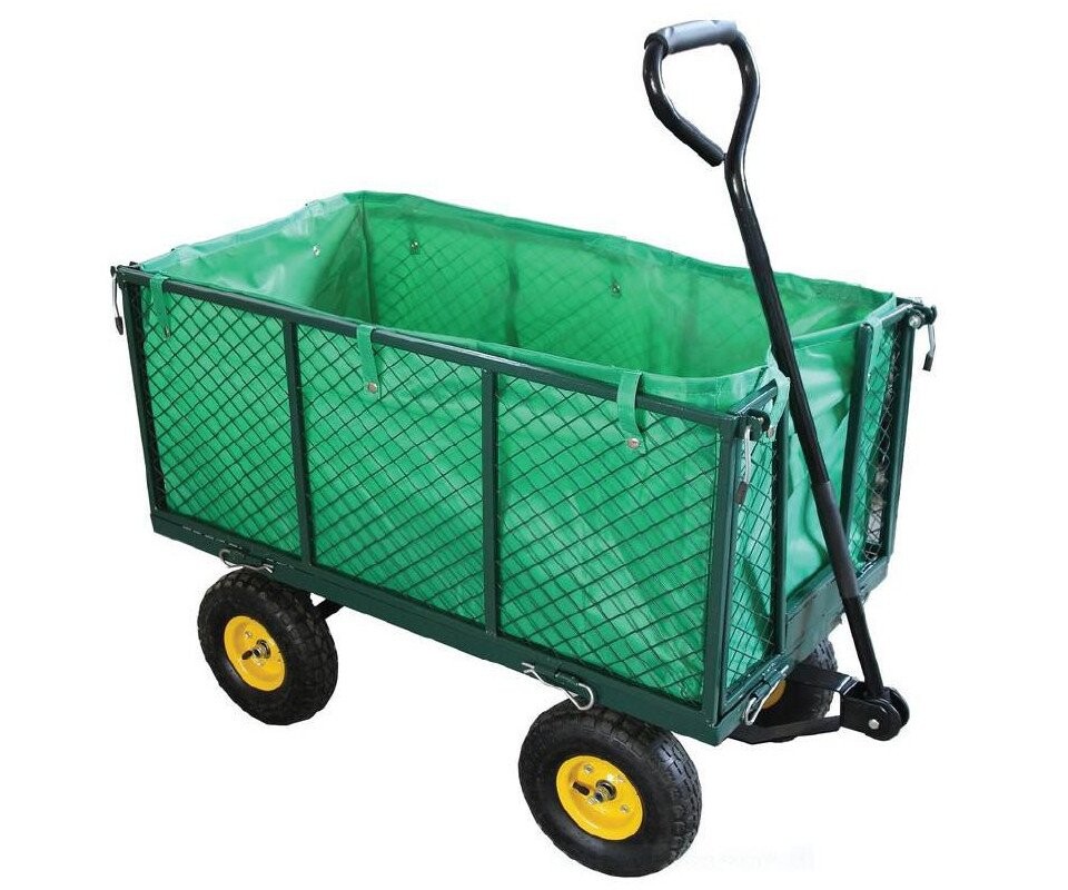 Vozík ruční čtyřkolový drátěná korba vysoké bočnice