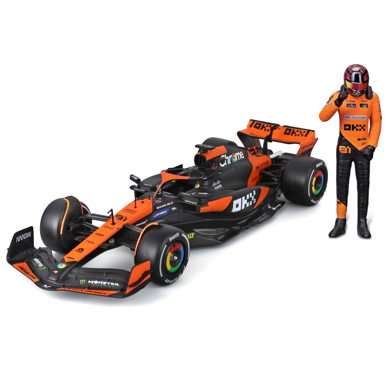 Bburago 1:24 RACE Formula F1 - McLaren F1 Team MCL38(2024) #81 (Oscar Piastr) -with driver and decor