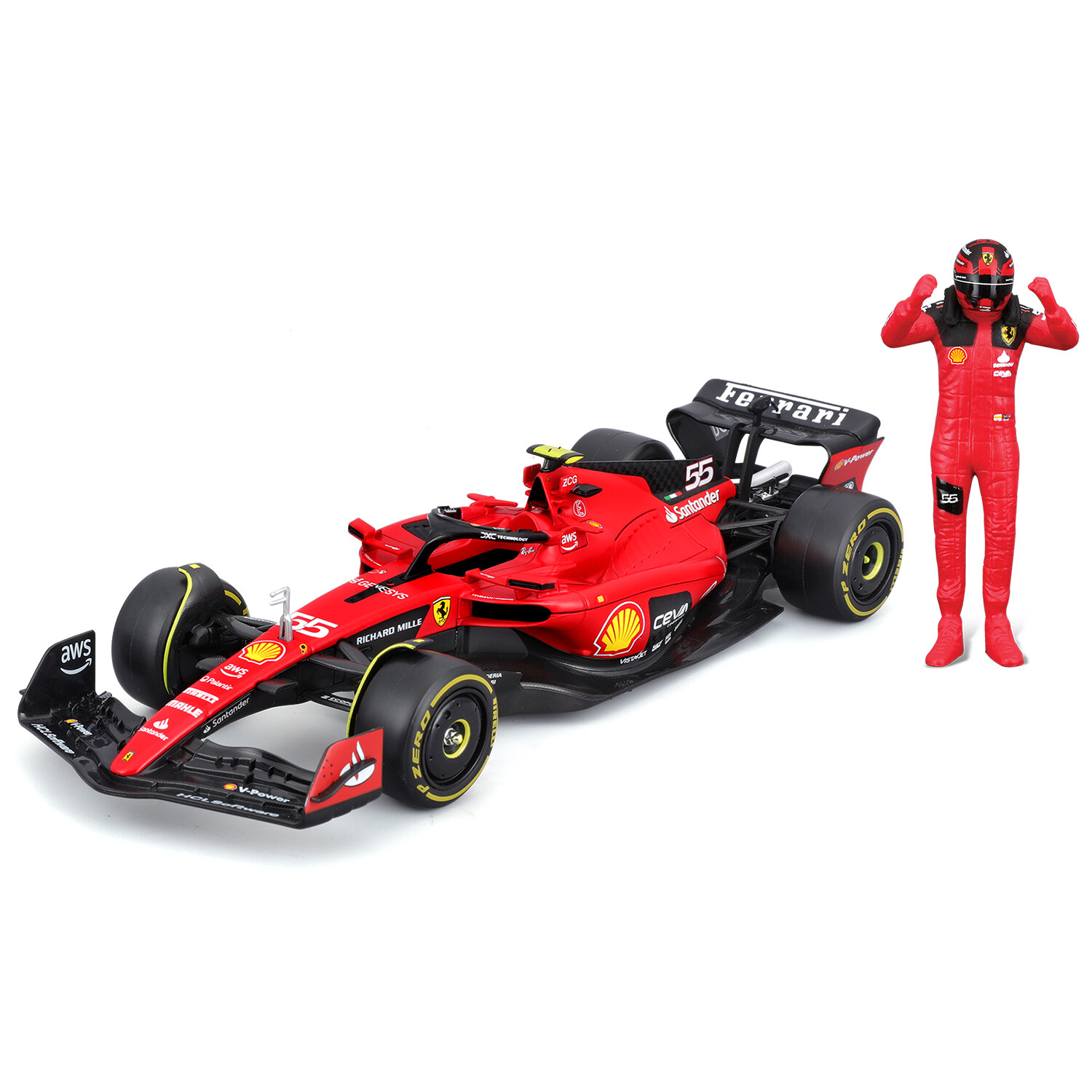 Bburago 1:24 Formula F1 Ferrari Scuderia SF-23 (2023) nr.55 Carlos Sainz  - with driver and decorati