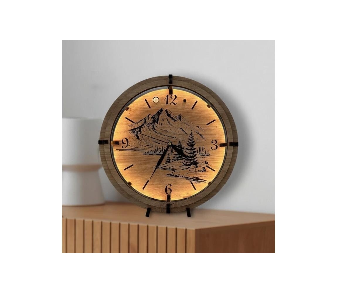 Li-Go 23697/DUB/BAT2 - LED Stmívatelné hodiny se senzorem LED/1xAA pr. 32 cm dub 23697/DUB/BAT2