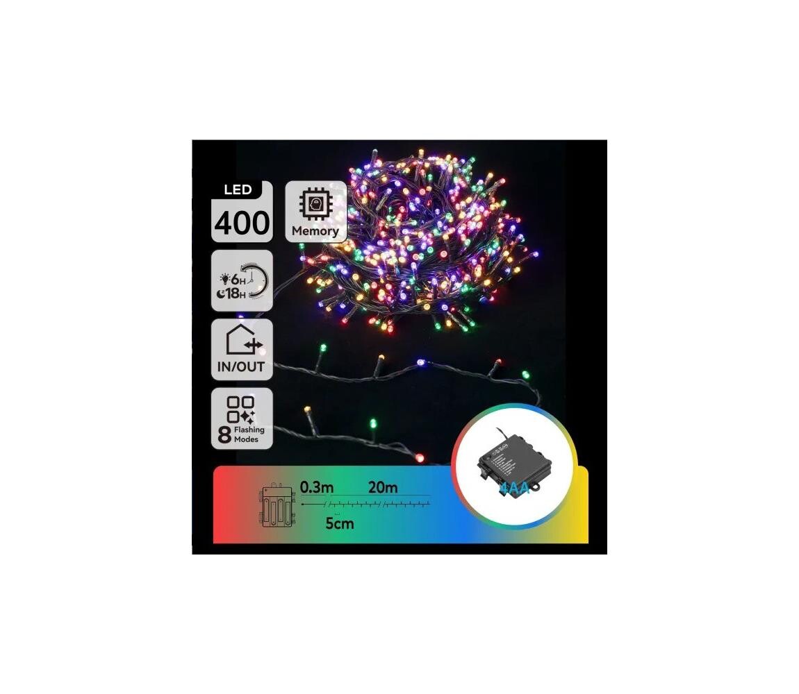 B.V.  - LED Venkovní vánoční řetěz 400xLED/8 funkcí 4xAA 20,3 m multicolor B10303KW9