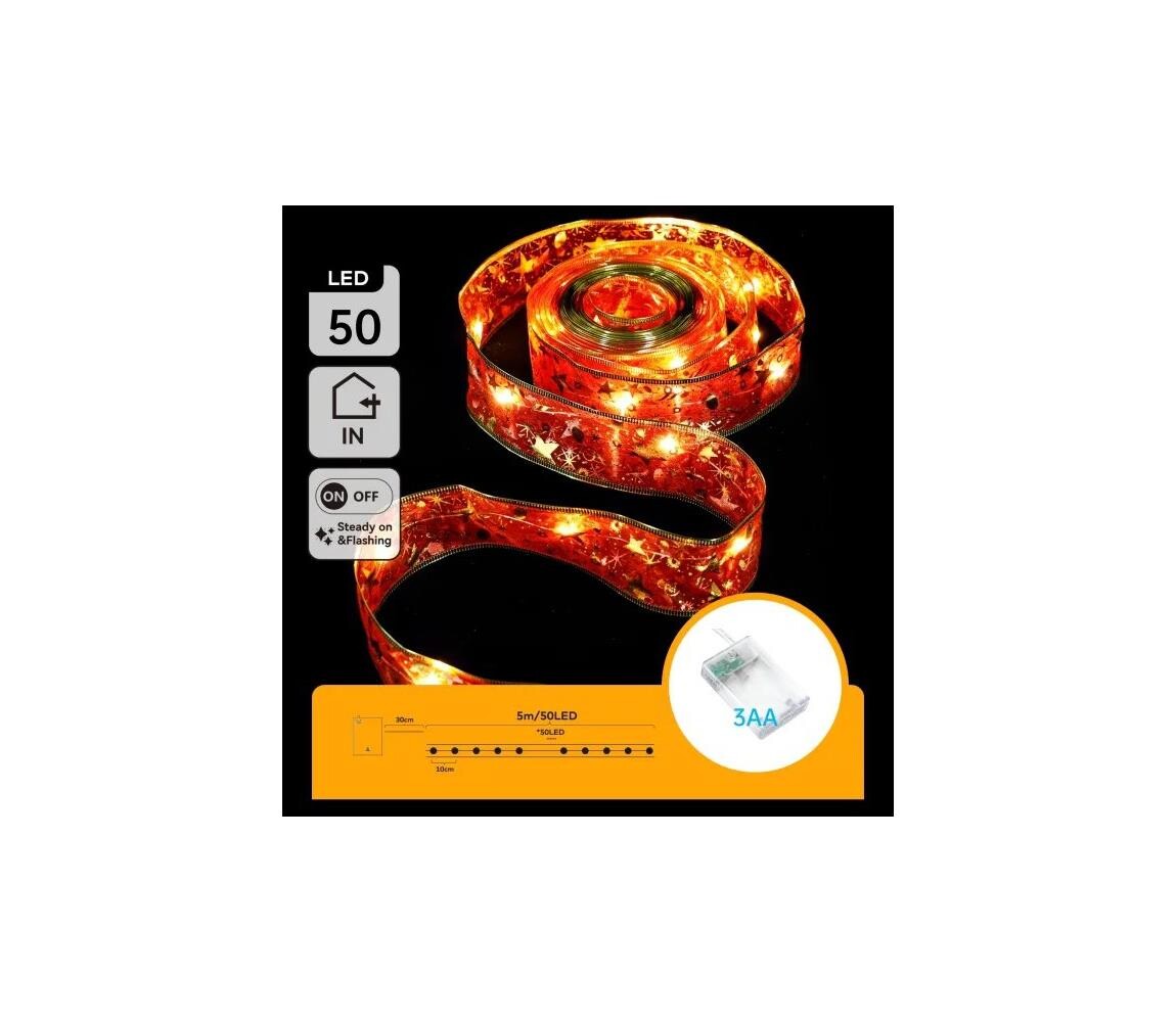 B.V.  - LED Vánoční řetěz 50xLED/3xAA 5m teplá bílá červená B103033XG