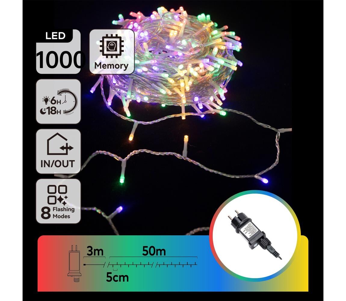 B.V.  - LED Venkovní vánoční řetěz 1000xLED/8 funkcí 53m IP44 multicolor B10303ABLU