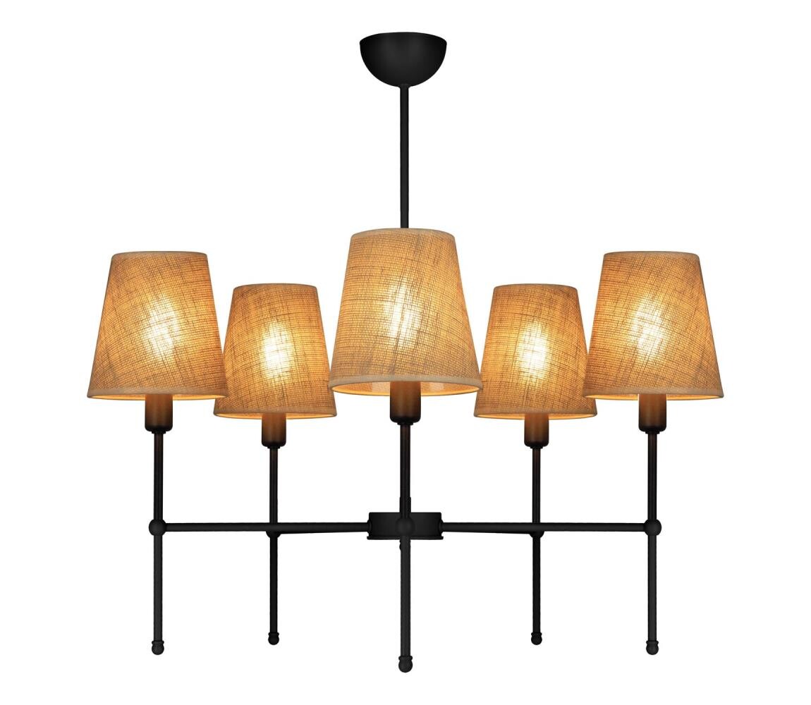 Lustr na tyči MADELA 5xE14/40W/230V juta/černá 0128