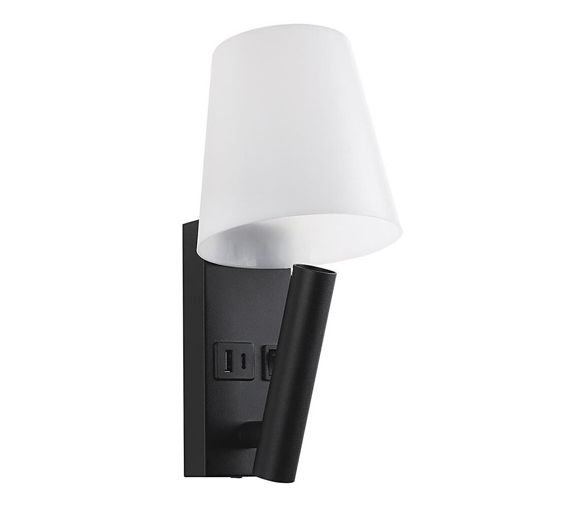 LED Nástěnná lampa s USB portem LED/2W/230V 3000K černá/bílá 240016
