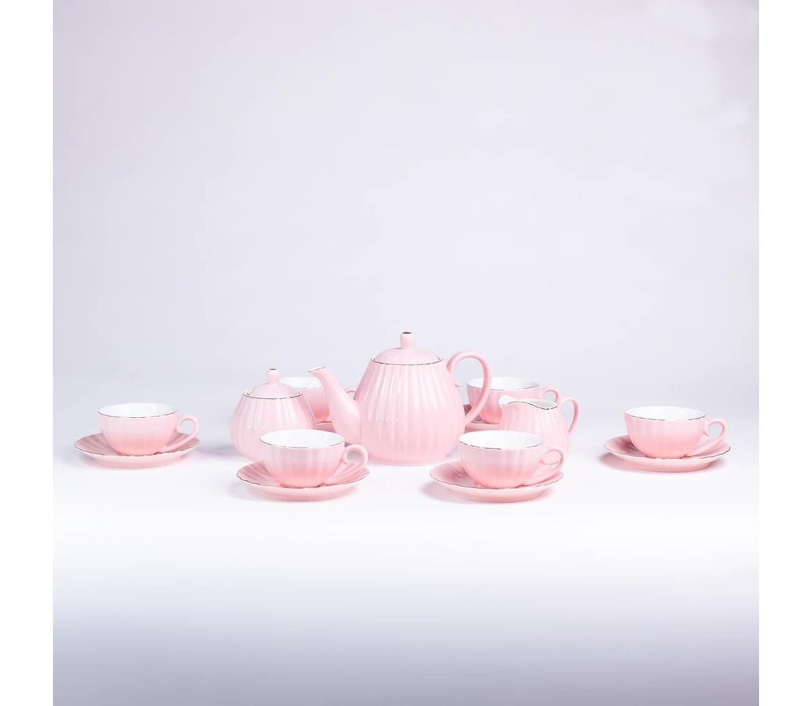 Estilo Home Porcelánová kávová sada 15 ks růžová 5905623251158