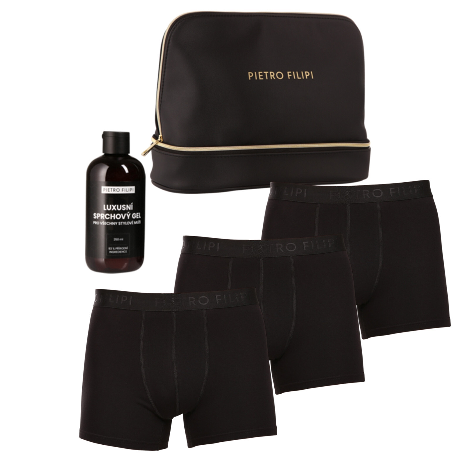 Pánská dárková kosmetická taštička 3PACK boxerky a a sprchový gel Pietro Filipi (5PJTBP1) M, trenky / trenýrky