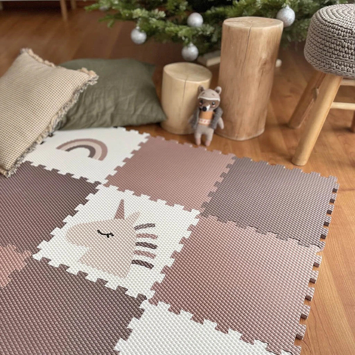 Pěnový koberec VYLEN foam puzzle floor for kids čtverec bílá hnědá