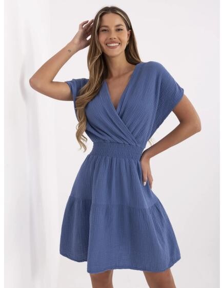 Špinavě modré mušelínové šaty s krátkými rukávy