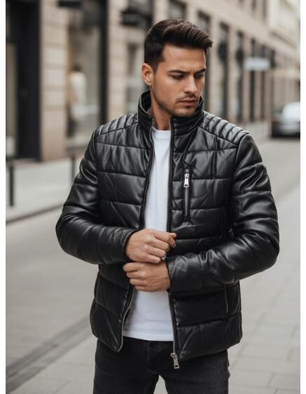 Pánská koženková zateplená bunda černá