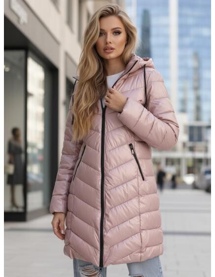 Dámská zimní dlouhá prošívaná bunda, fialová