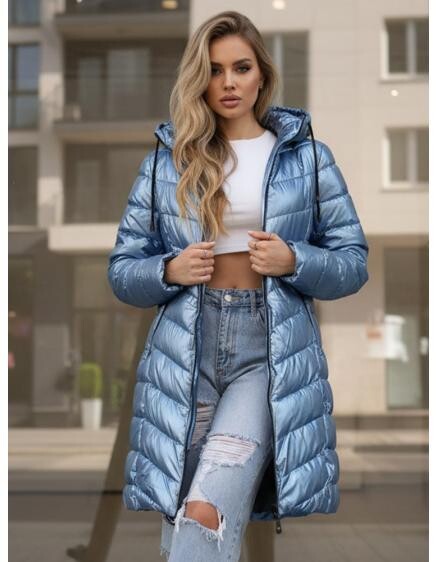 Dámská zimní dlouhá prošívaná bunda, tmavě modrá