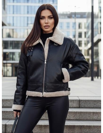 Dámská koženková bunda s kožešinou SHEREB černá