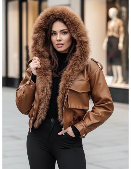 Dámská koženková bunda s kožešinou SOFTREBEL hnědá
