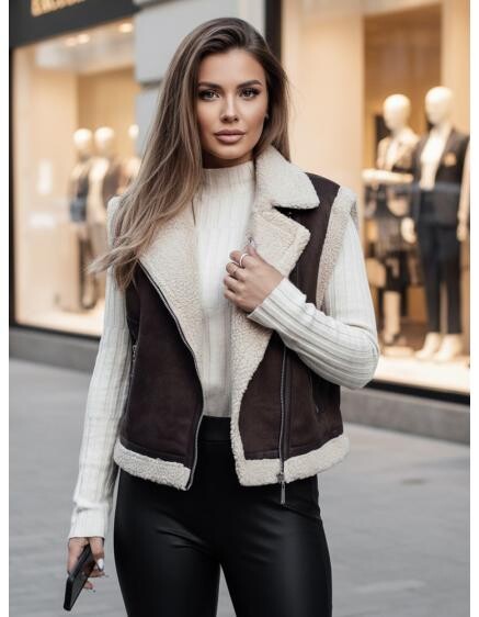 Dámská semišová vesta s kožešinou WOOLZIP hnědá