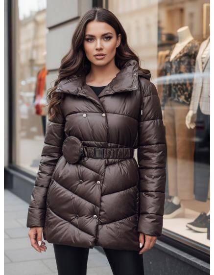 Dámský zimní prošívaný kabát s kapucí BLOOM mokka
