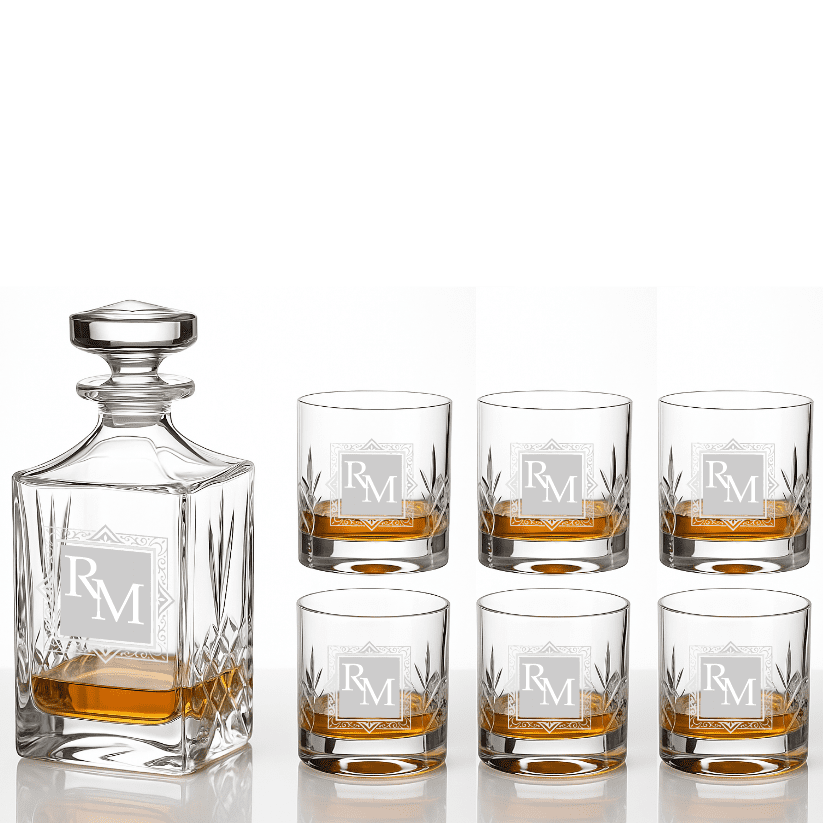 Dekorant Luxusní ručně broušený whisky set s monogramem Mayfair 1+6