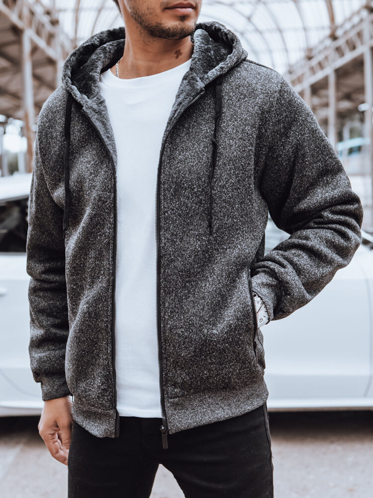 Pánská ocieplená mikina s kapucí, tmavě šedá