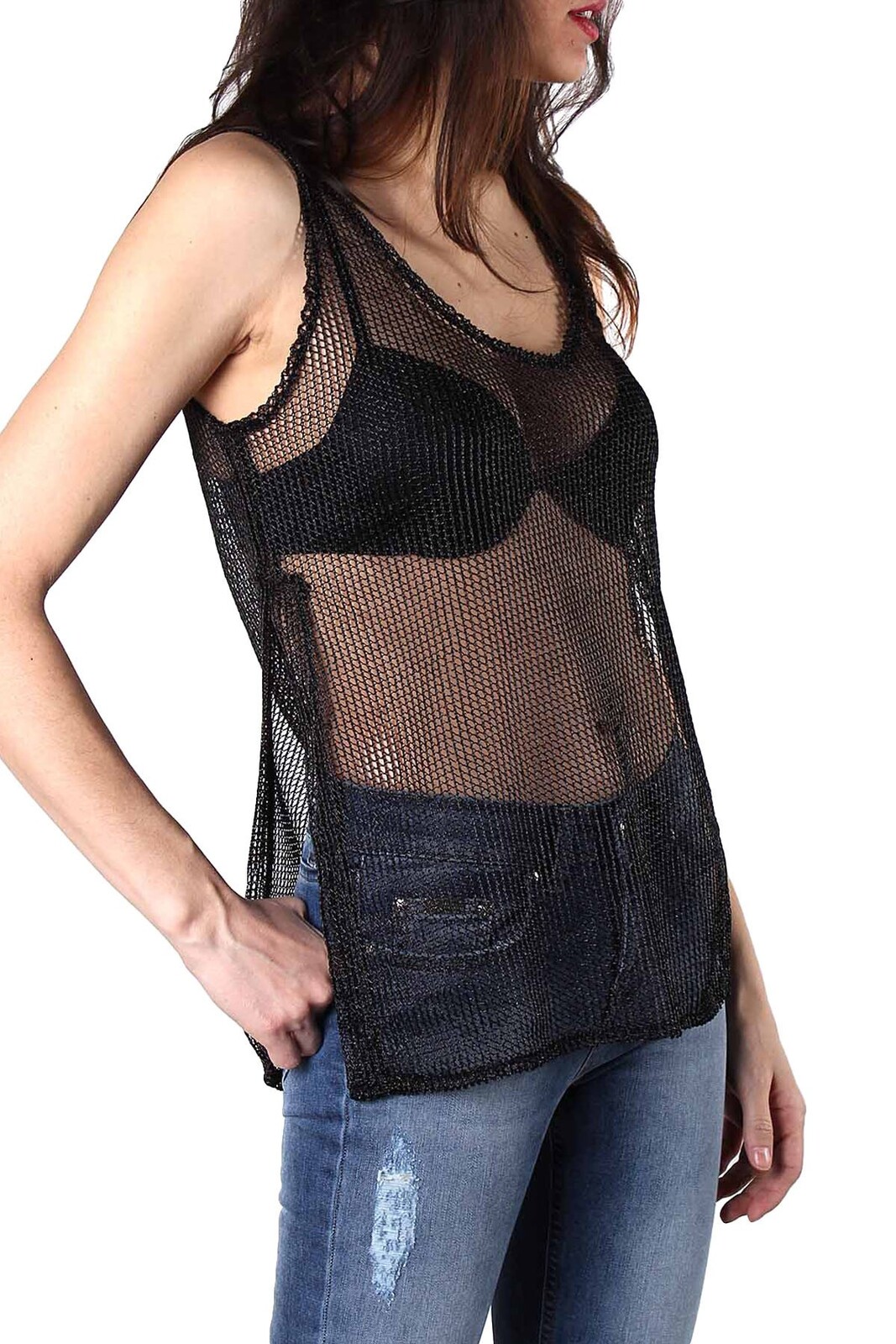 Průsvitný top bez rukávů