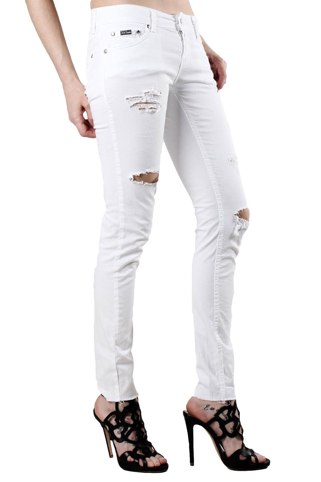 Bílé skinny džíny s roztrhaným efektem