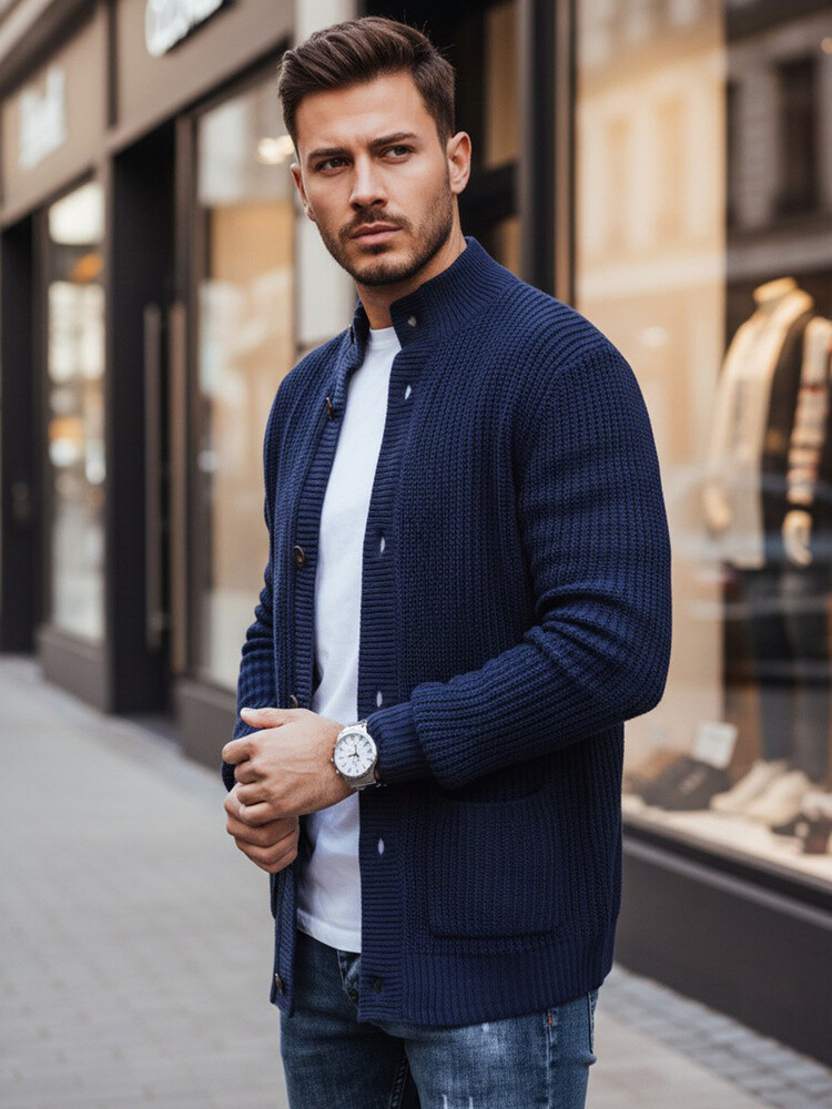 Pánský modrý svetr na zapínání