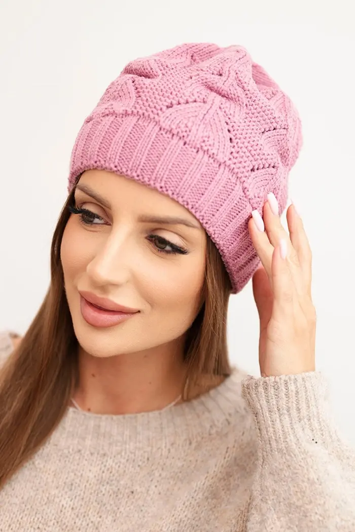 Kesi Dámská zimní čepice s vlnou a strukturovaným vzorem K432 jasno fialová