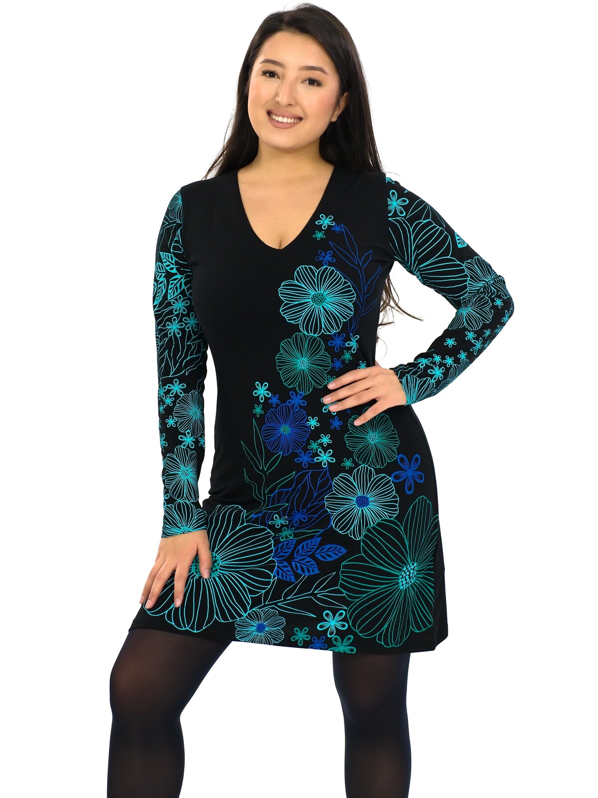 Himalife Šaty Jasmine - černá s tyrkysovou a modrou Velikost: S