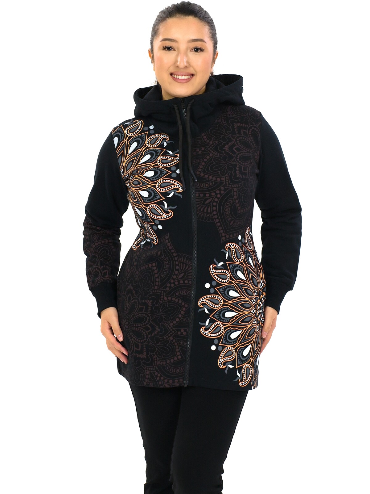 Himalife Hřejivá mikina na zip s kapucí Lila - černá s béžovou Velikost: S