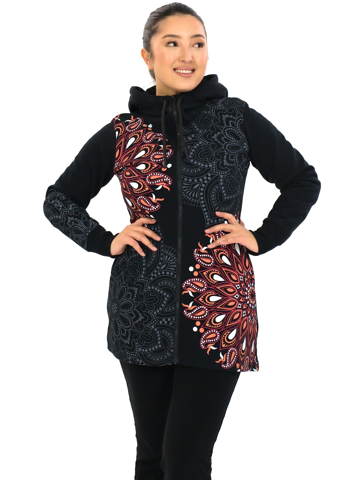 Himalife Hřejivá mikina na zip s kapucí Lila - černá s oranžovou Velikost: S