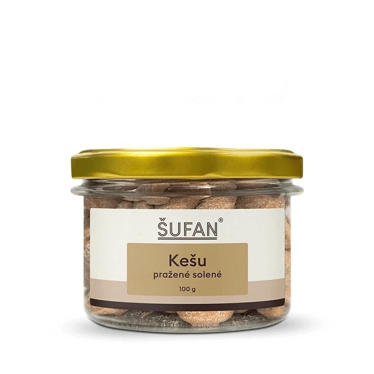 Kešu pražené, solené ve skle, 100g, Šufan